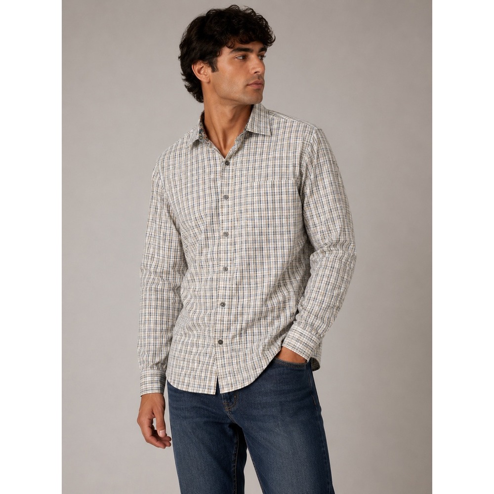 Robert Graham Mens Classic Fit Grid Print Long Sleeve Button Down Shirt Large |V